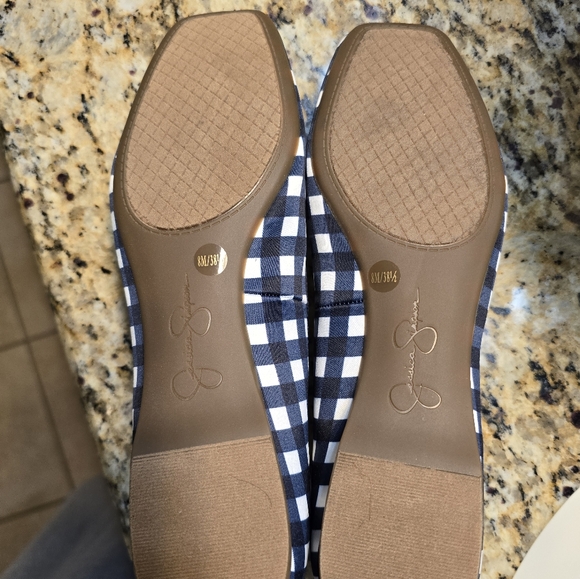 NWT JESSICA SIMPSON MANDALAYE Navy Combo Gingham pt mat satin SIZE:8 - Picture 4 of 5